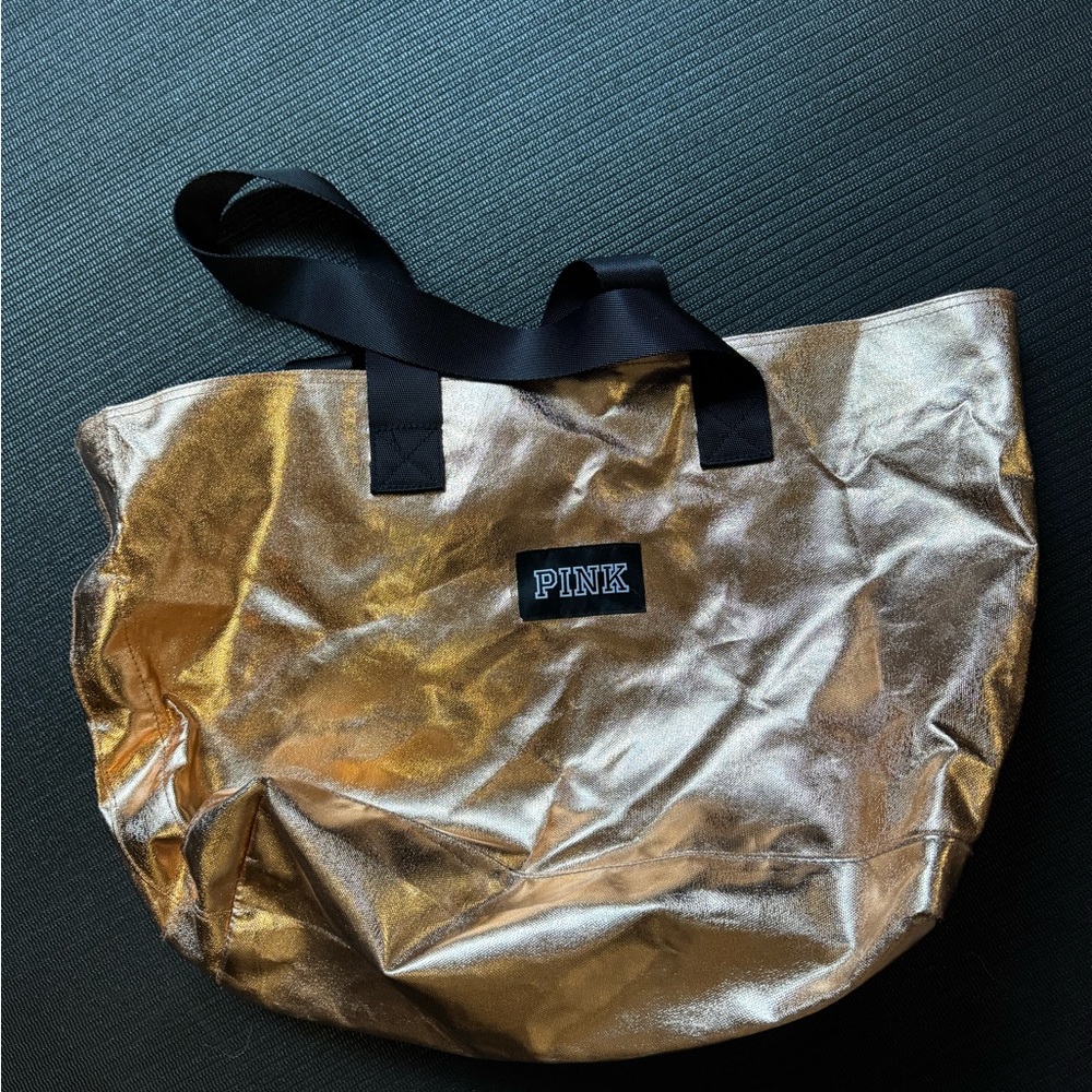 PINK Victoria's Secret Gold / Rose Gold Metallic Tote Bag